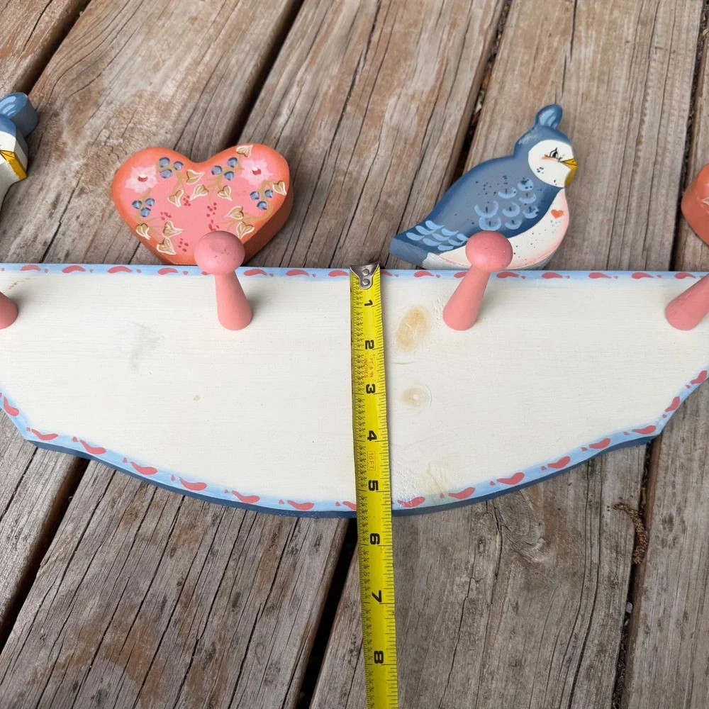 Vintage Folk Art Wooden Wall Hooks – Bluebird Country Cottage Peg Rack